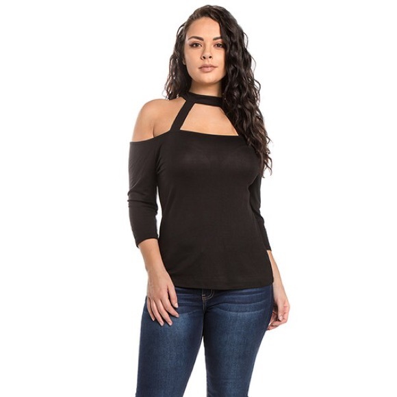 RED-Cold Shoulder Top - Picture 2 of 4